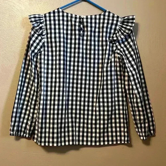 J Crew XXS Bkue/White Gingham LS Ruffle Detail - Picture 3 of 4